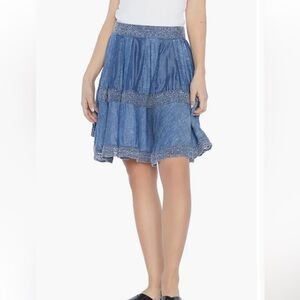 Wash Lab Taylor Lace Edge Tiered Denim Skirt